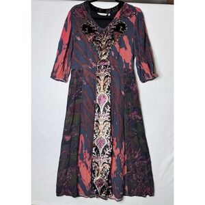 Soft Surroundings Epiphany Dress Sz 12 Maxi Velvet Center Boho Unique Colorful